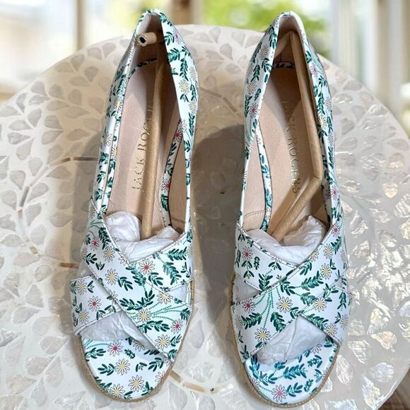 JACK ROGERS  Leather Palmer Woven Jute Espadrille Wedge Sandal White - Picture 14 of 16